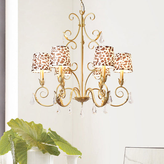 Zebra Print Conical Chandelier with Classic Fabric Shade - 6/8/10 Heads Ceiling Pendant in Gold