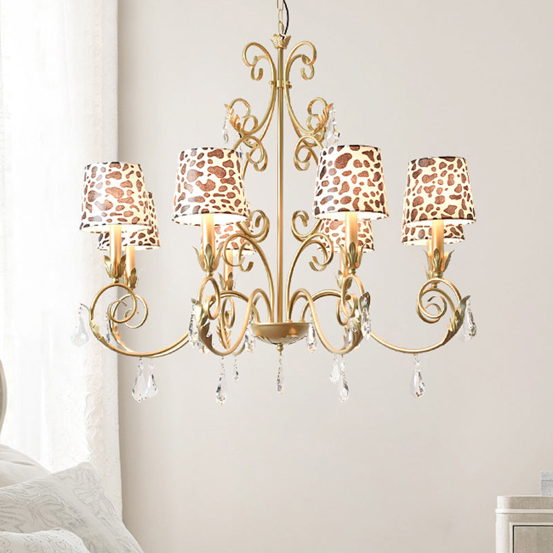 Zebra Print Conical Chandelier with Classic Fabric Shade - 6/8/10 Heads Ceiling Pendant in Gold