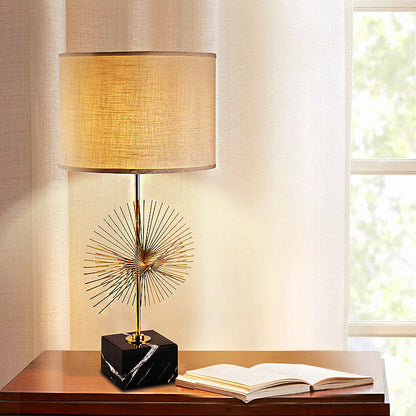1 Bulb Cylinder Task Lamp Tradition Fabric Reading Book Light in White with Square Base