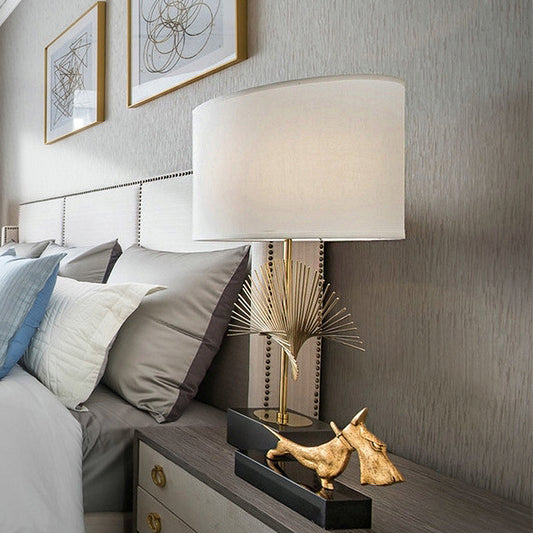 1 Bulb Cylinder Task Lamp Tradition Fabric Reading Book Light in White with Square Base