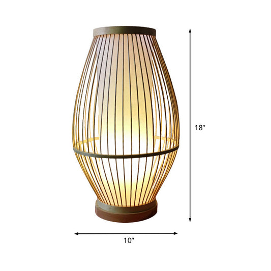1 Bulb Dining Room Desk Lamp Asian Beige Task Lighting with Lantern Bamboo Shade
