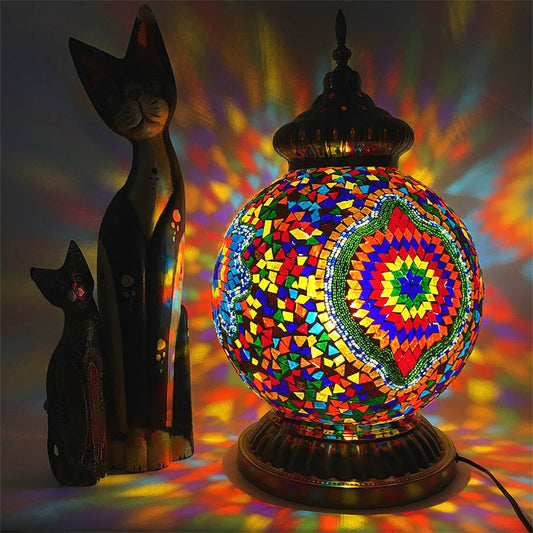 Yellow/Purple Sphere Night Light Vintage Multicolored Stained Glass 1 Head Bedside Table Lamp