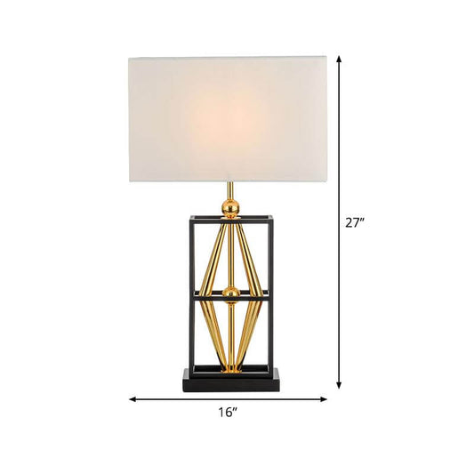 1 Bulb Bedroom Metal Table Lamp Postmodern White Night Lighting with Rectangle Fabric Shade