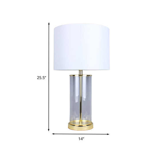 1 Bulb Dining Room Table Light Simple White Small Desk Lamp with Drum Fabric Shade
