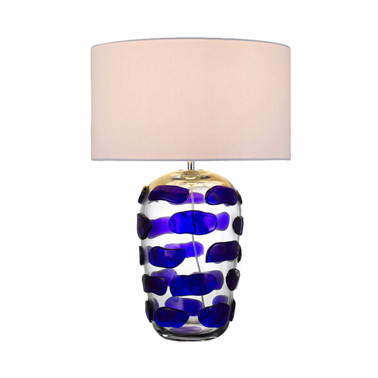 Yellow/Blue Jar Nightstand Light Modern 1 Bulb Clear Glass Desk Lamp with Drum Black/White Fabric Shade