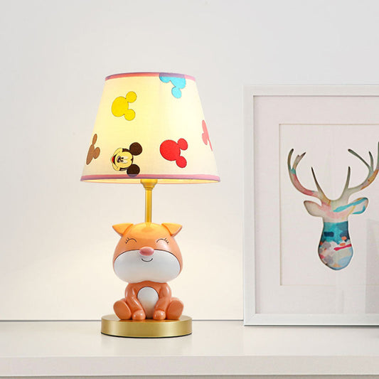 Yellow/Orange Doggy Table Lighting Kids 1 Bulb Resin Night Stand Lamp with Fabric Shade for Child Bedroom