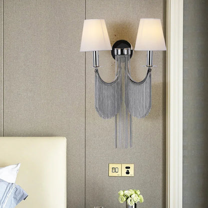 Gold Silver Aluminium Chain Wall Lights Bedroom Wall Lamps E14 Bedside Indoor Lights For Villa Hotel Restaurant Apartment